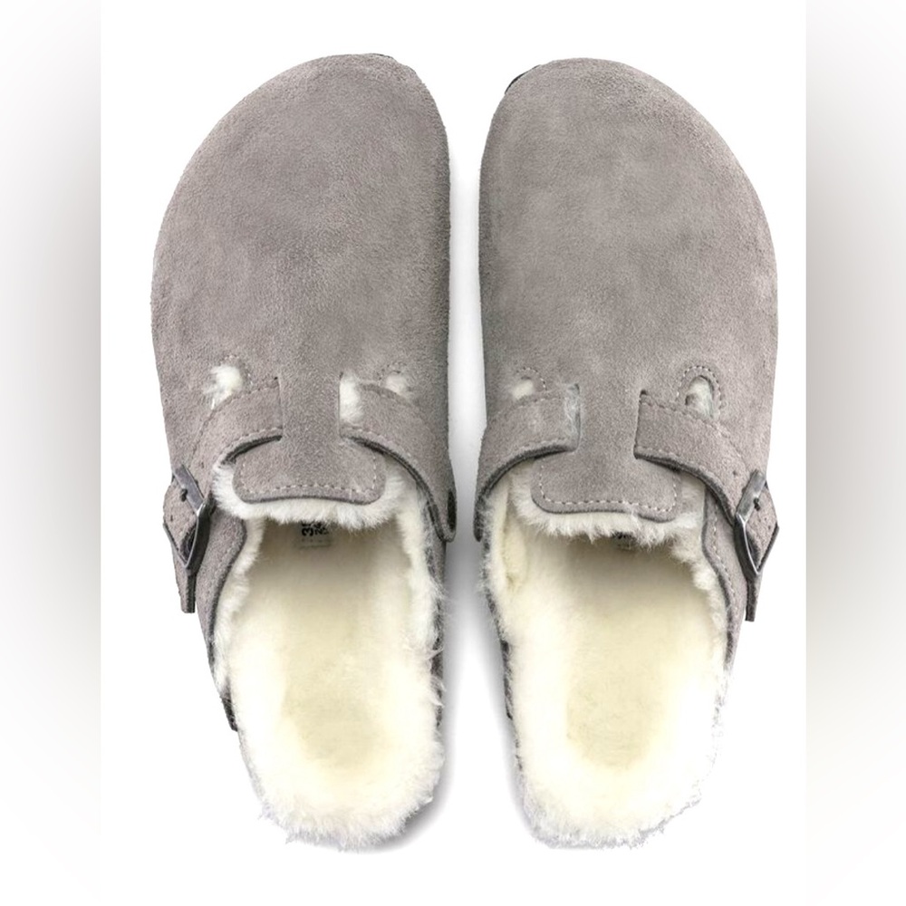 Birkenstock Boston Shearling Suede LeatherSlip-On Loafers w/ Contoured Footbed